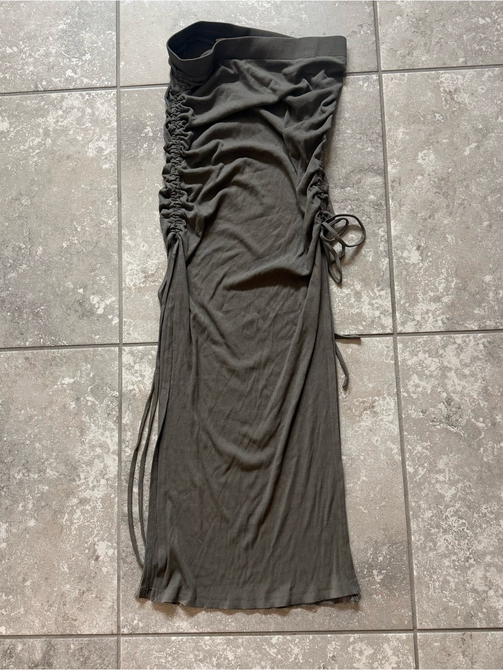 Vici Olive Green Side-Ruched Maxi Skirt